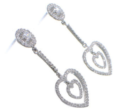 Sterling Silver Cubic Zirconia Post Dangle Heart Earrings DS55180